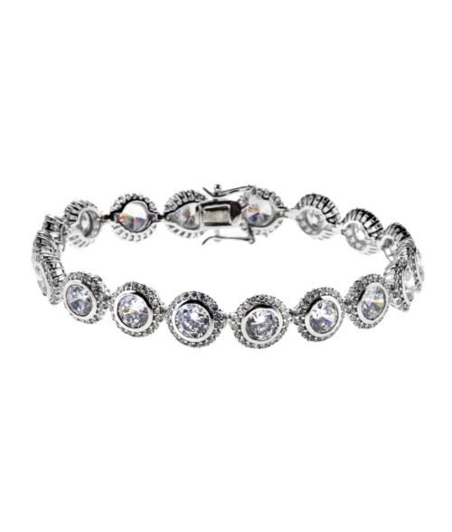 Pulseira Ródio Zirconias Cristais Semi Jóia Sofisticada
