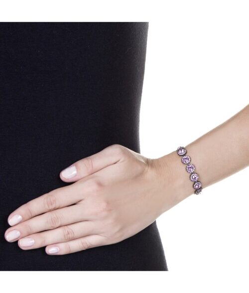 Pulseira Riviera Rodio Negro Zirconias Rosas Semi Joia Online - Image 2