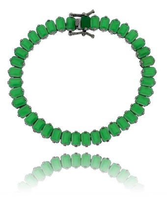 Pulseira Riviera Zirconias Esmeraldas Banho Rodio Negro
