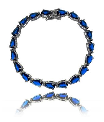 Pulseira Riviera Gota Safira Rodio Negro Semi Joias Da Moda Online