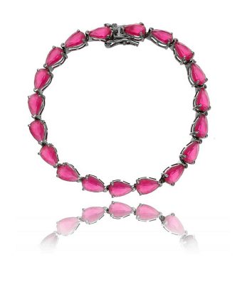 Pulseira Riviera Gotas Rubi Semi Joia Sofisticadas Rodio Negro Joias
