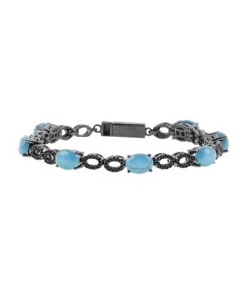 Pulseira Riviera Ródio Negro Com Pedras Turquesas E Pretas Semijoia