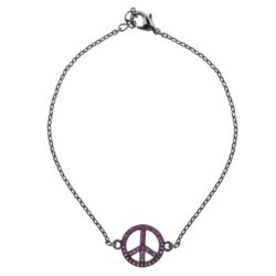 Pulseira Paz E Amor Rodio Negro E Zirconias Rubis Semi Joia