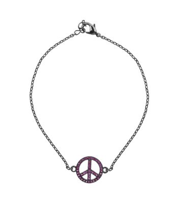 Pulseira Paz E Amor Rodio Negro E Zirconias Rubis Semi Joia