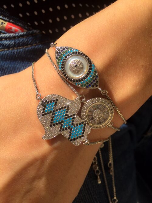 Pulseira Ajustavel De Olho Grego Em Madreperola E Nano Zirconias Rodio Semijoia - Image 2