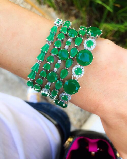 Pulseira Ajustável Esmeralda Com Rodio Semi Joias De Luxo - Image 2