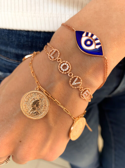 Pulseira De Olho Grego Esmaltada Azul E Branca Prata 925 Rosé - Image 2
