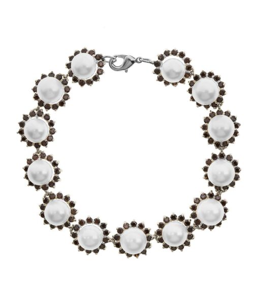Pulseira Perolas Semijóia Fina Zirconias Chocolate Prata
