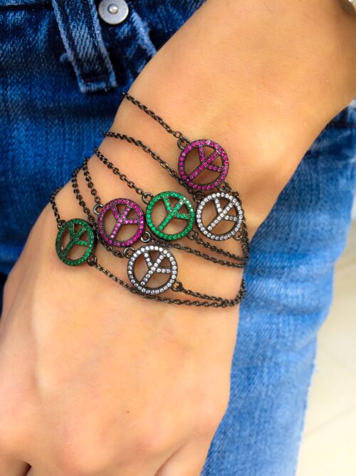 Pulseira Paz E Amor Ródio Negro Zirconias Safira Semi Jóia - Image 2