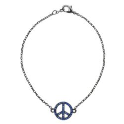 Pulseira Paz E Amor Ródio Negro Zirconias Safira Semi Jóia