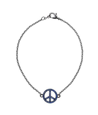 Pulseira Paz E Amor Ródio Negro Zirconias Safira Semi Jóia