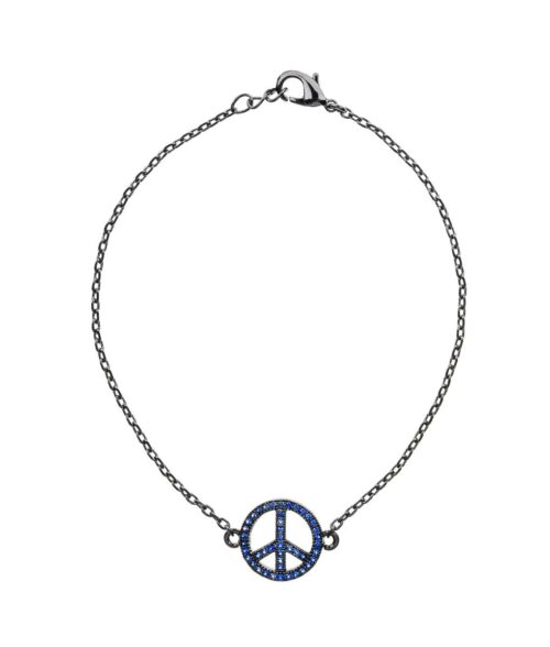 Pulseira Paz E Amor Ródio Negro Zirconias Safira Semi Jóia