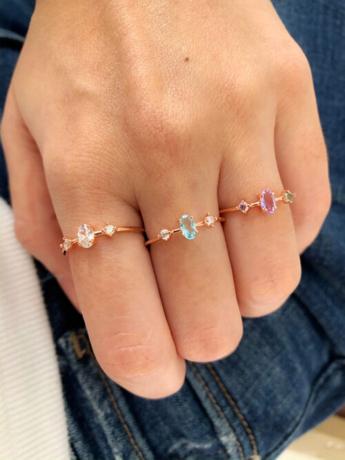 Anel prata 925 banho rose estilo skinny ring fininho oval agua marinha - Image 2