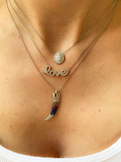 Colar Love Cravejado Zirconias Brancas Prata 925 - Image 2