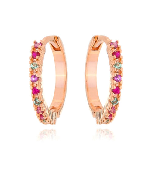 Argola pequena com pedras espinelios coloridas e banho de ouro rose joias de luxo online Waufen