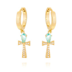 brinco com crucifixo egipcio e banho de ouro joias religiosas Waufen