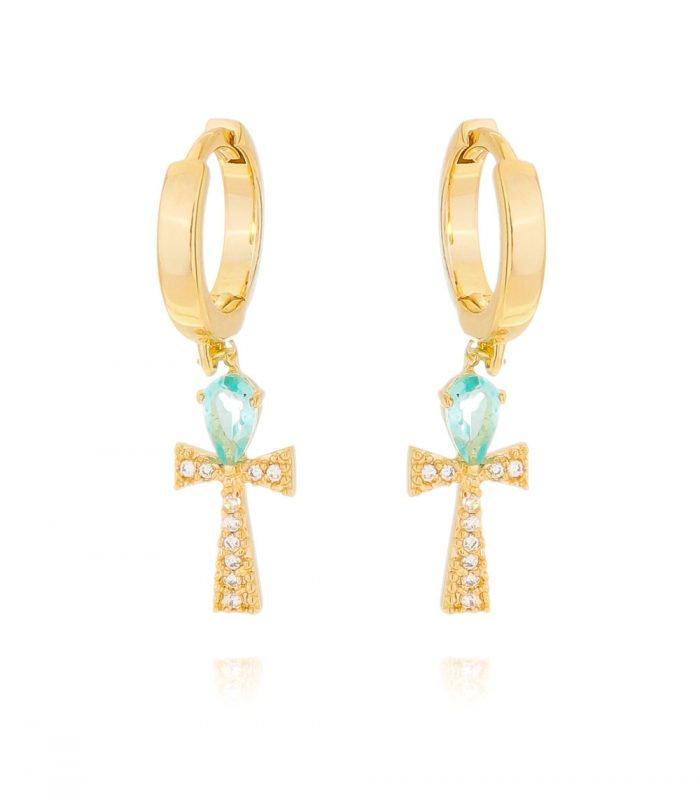 brinco com crucifixo egipcio e banho de ouro joias religiosas Waufen