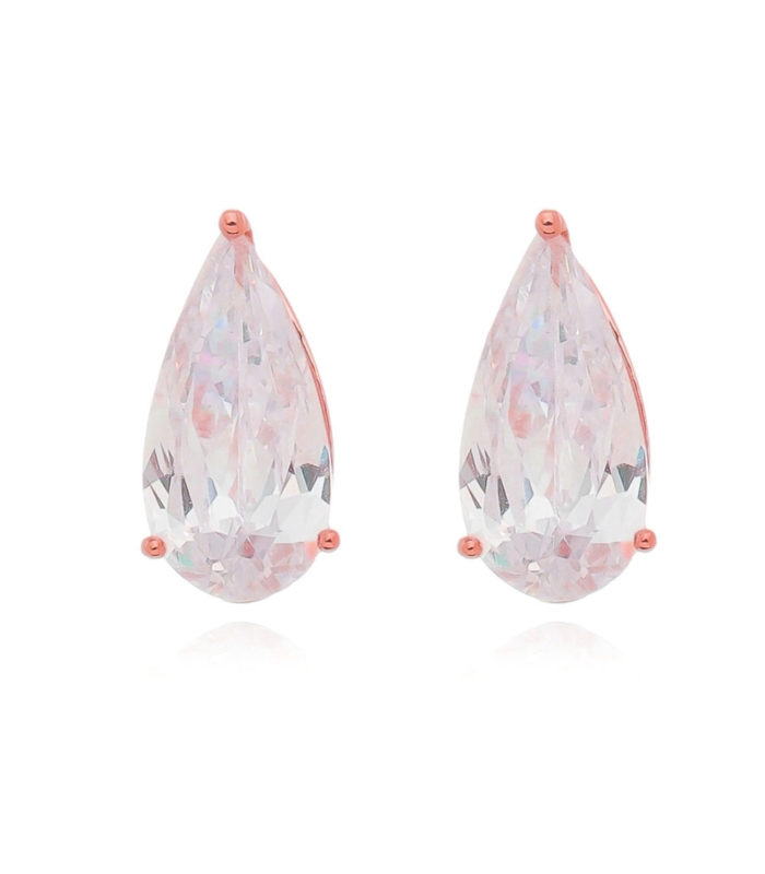 brinco de gotinha alongada cristal com banho de ouro rose joias de prata 925 Waufen