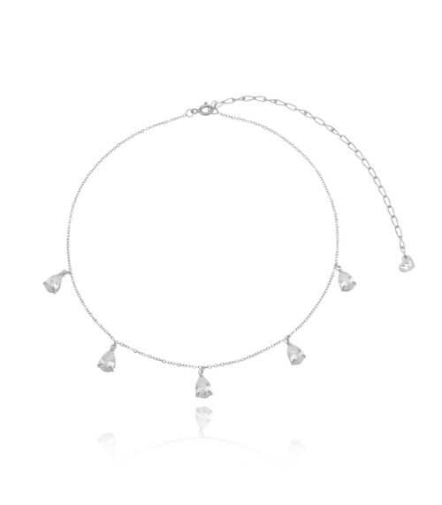 choker de prata 925 com gotinhas cristais joias da moda com banho de ródio waufen