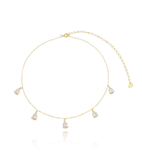 choker de prata 925 com gotinhas cristais joias da moda com banho de ouro waufen