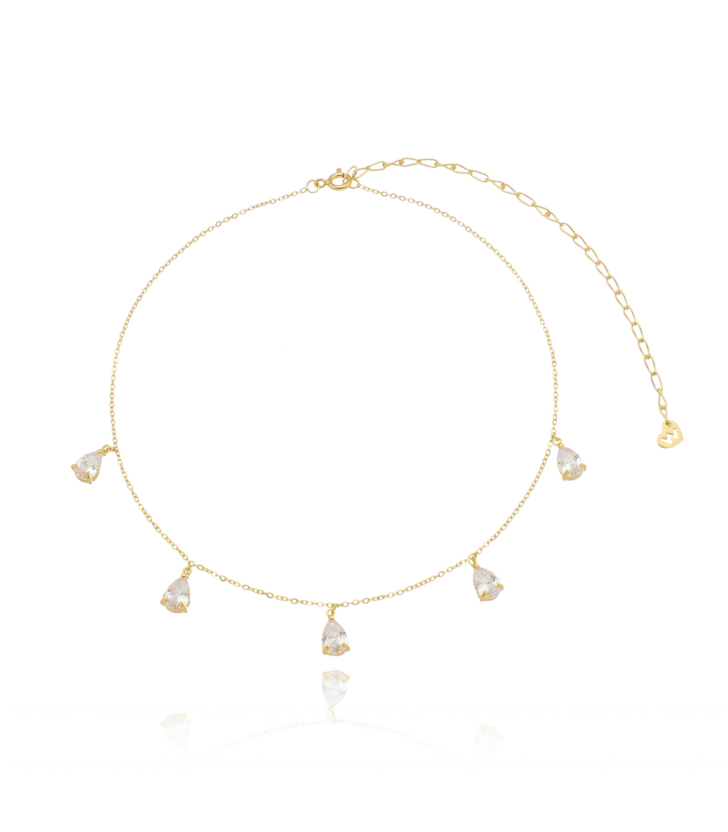 choker de prata 925 com gotinhas cristais joias da moda com banho de ouro waufen