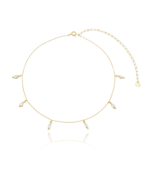 choker de prata 925 com navetinha cristal joias da moda com banho de ouro waufen