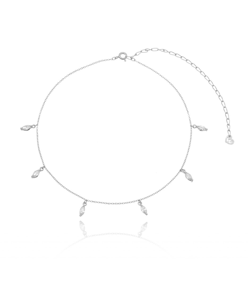 choker de prata 925 com navetinhas cristais joias da moda com banho de ródio waufen