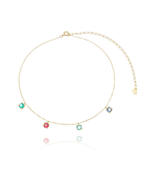 choker de prata 925 com pontos de luz coloridos joias de prata 925 folheada a ouro waufen