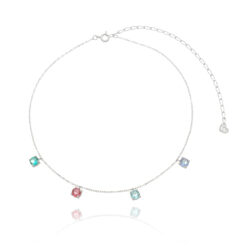 choker de prata 925 com pontos de luz coloridos joias modernas com banho de ródio waufen