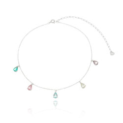 choker de prata 925 com gotinhas coloridas joias modernas com banho de ródio waufen