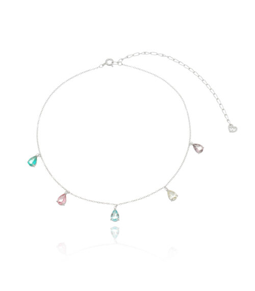 choker de prata 925 com gotinhas coloridas joias modernas com banho de ródio waufen