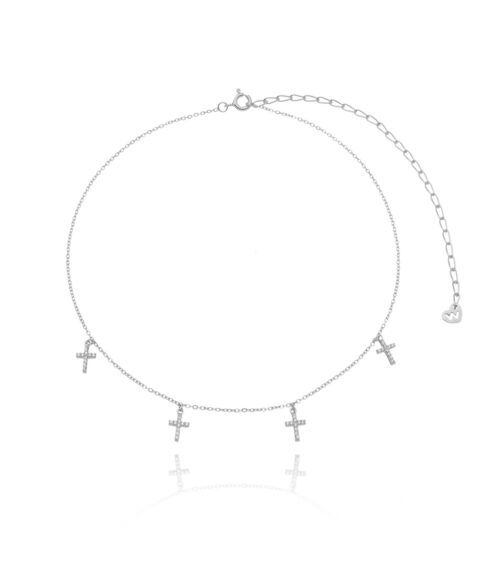 choker com crucifixos pequenos cravejados com zirconias cristais joias com banho de ródio waufen