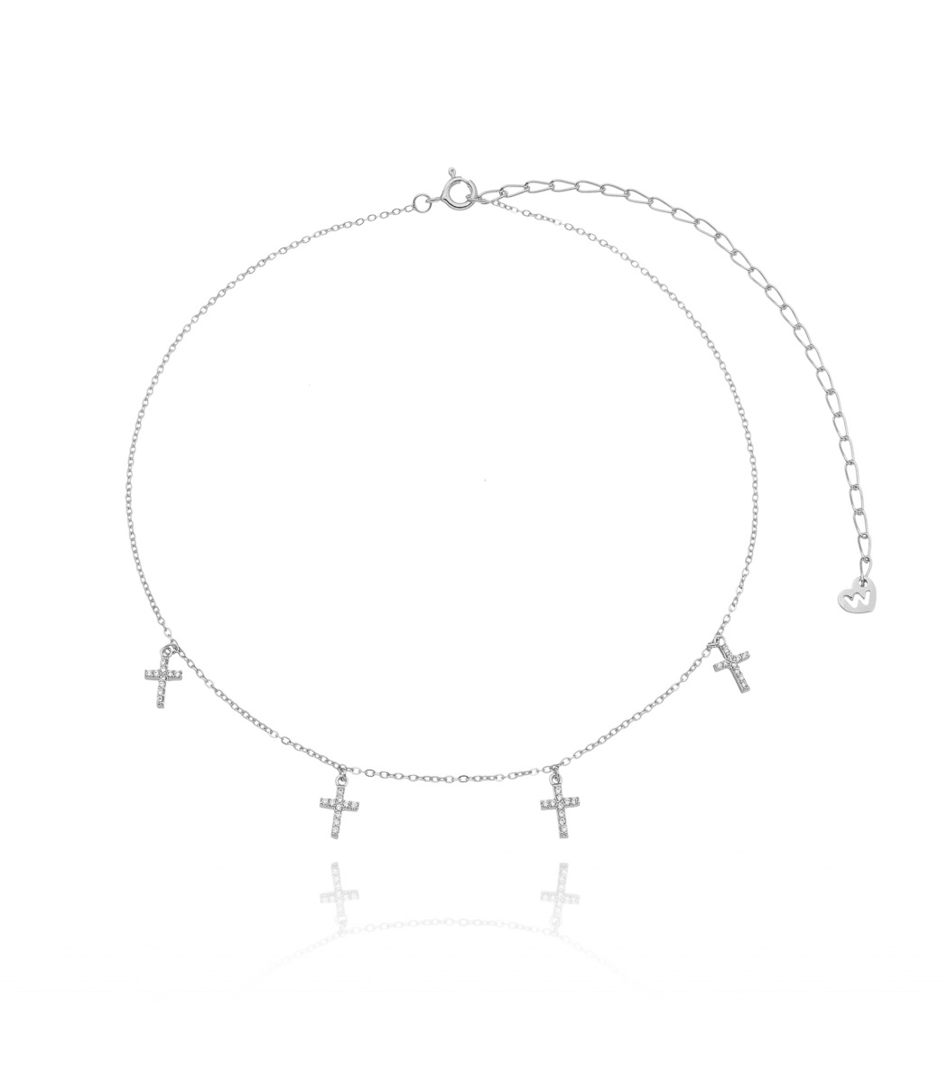 choker com crucifixos pequenos cravejados com zirconias cristais joias com banho de ródio waufen