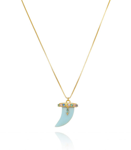 colar dourado dente de sabre azul bebe com espinélios coloridos joias finas em prata 925 waufen
