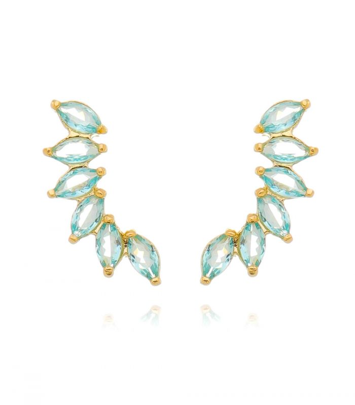 ear cuff de prata 925 com pedras agua marinha e banho de ouro joias online Waufen