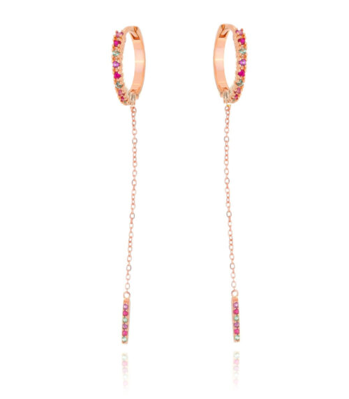 argola de luxo com espinelios coloridos e banho de ouro rose joias em prata 925