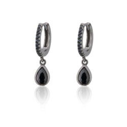 argolinha moderna com gotinha de zirconias onix e banho de ródio negro joias finas em prata 925 waufen