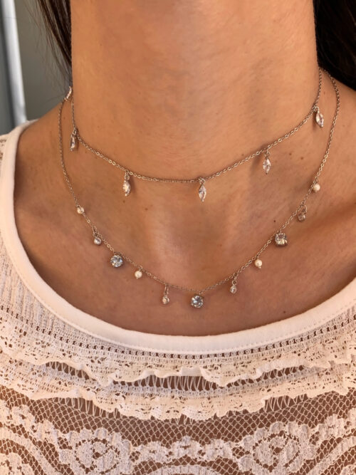 colares de prata 925 com zirconias e pérolas joias de luxo com banho de ródio