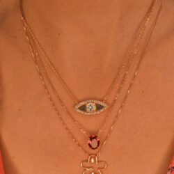conjunto de colares ouro rose com olho grego, colar com pedra rubelita oval e colar com flor modernas joias de luxo em prata 925 waufen