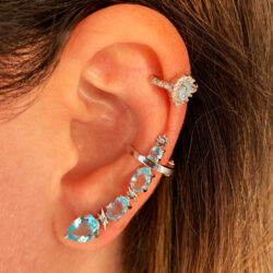 mix de brincos modernos ear cuff agua marinha e piercing delicadinho joias de prata fina waufen