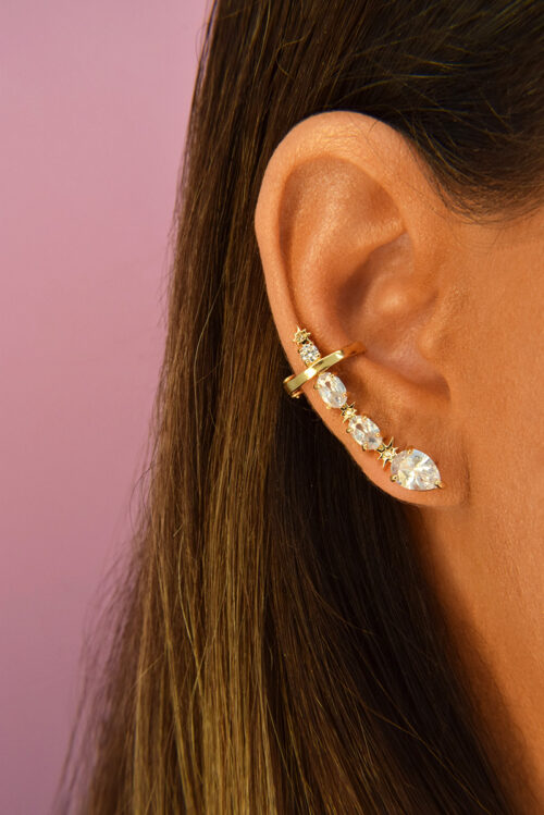 ear cuff festa com banho de ouro e zirconias cristais joias modernas em prata 925 waufen