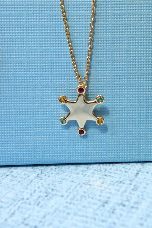 colar estrela com espinélios coloridos, com corrente cartier e banho de ouro joias modernas em prata 925 waufen