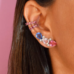 brinco ear cuff com pedras coloridas e piercing com pedras rubelita joias de luxo em prata 925 waufen