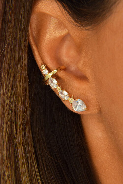 ear cuff moderno com zirconias cristais e estrelinhas joias da moda em prata 925 waufen