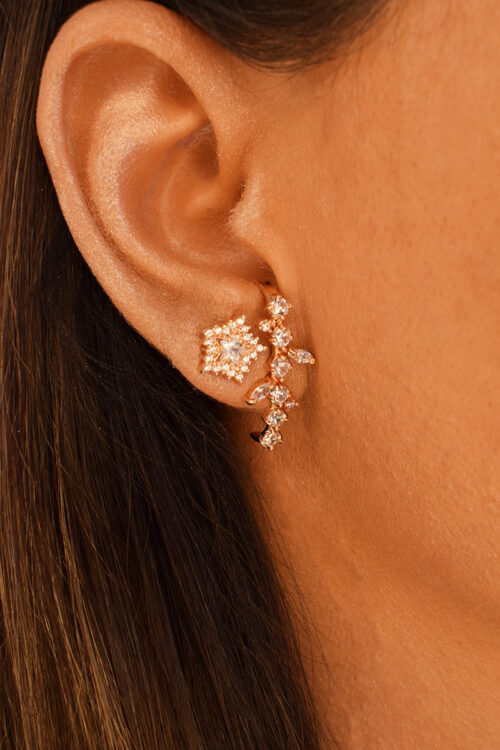 brincos ouro rose conjunto de ear hook com zirconias cristais e brinco estrelinha pequena com zirconias cristais joias de luxo em prata 925 waufen