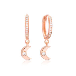 Argola delicada com Pingente de Lua em Prata 925 Ouro Rosé