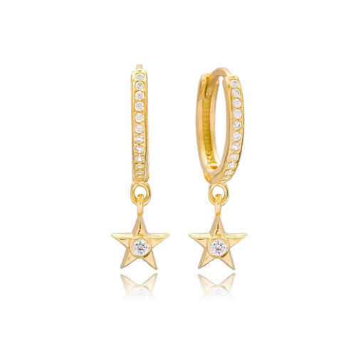 Argola pequena com pingente de estrela em prata 925 ouro