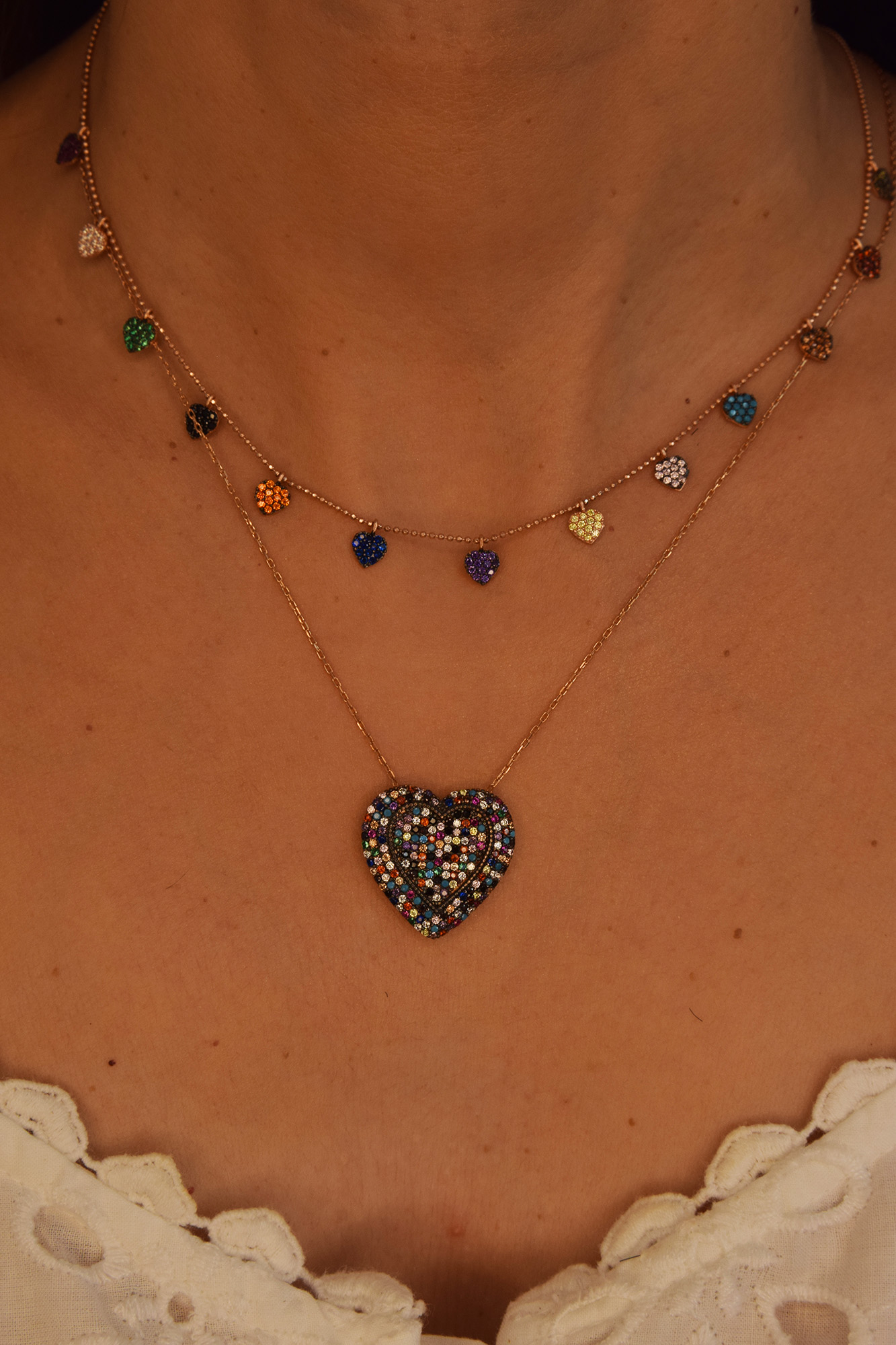 Colar De Coração Rainbow Colorido Prata 925 Rosé - Imagem 2