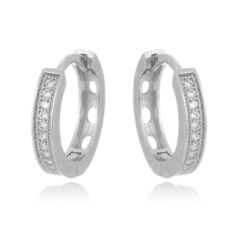 Argola Pequena Delicada em Prata 925 Zirconias Banho Rodio