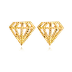 Brinco Pequeno De Diamante Vazado com Zirconias Brancas Prata 925 Banho Ouro